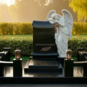 Гранитный или мраморный памятник с крестом - ПН393
