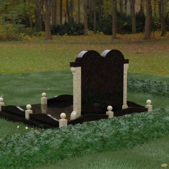 Вертикальный двойной гранитный мемориал с аркой и колоннами, гранит Габбро-диабаз, вид 3