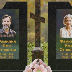 Памятник горизонтальный с крестом и стеклом - П246