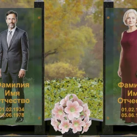 Вертикальный памятник из гранита и стекла для двоих - П253