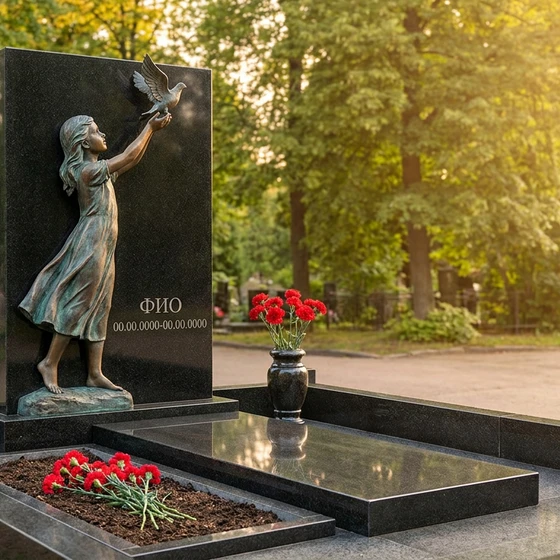 Бронзовый памятник со скульптурой в полный рост с голубями