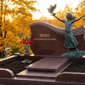 Бронзовый памятник с фигурой в полный рост с голубями