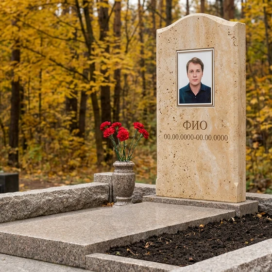 Памятник из светлого известняка в форме арки