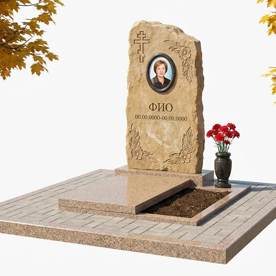 Памятник из известняка в виде скалы с цветами