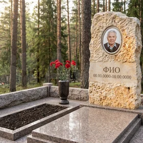Памятник из светлого известняка в форме скалы