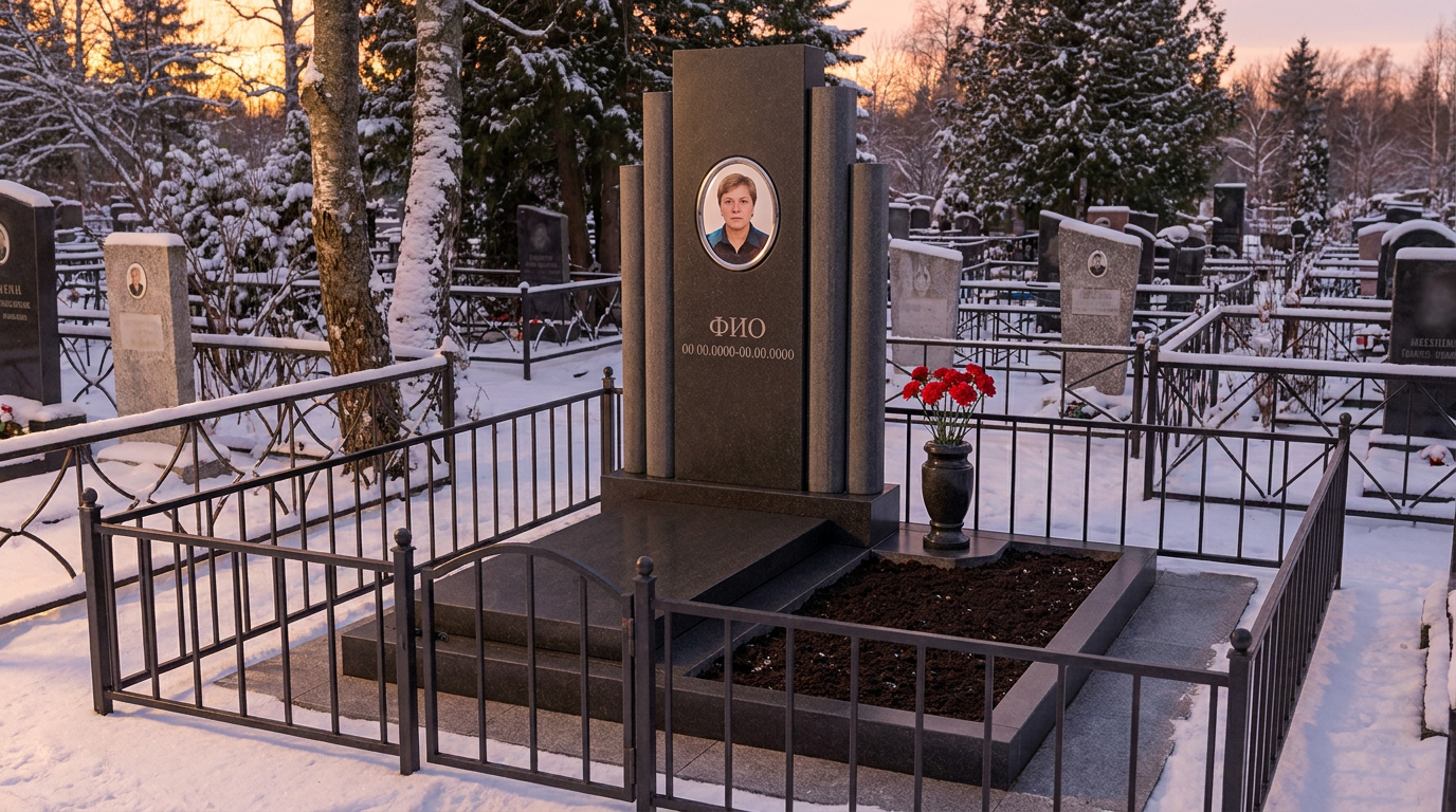 Пример дизайна: Памятник из базальта с мемориальной скульптурой