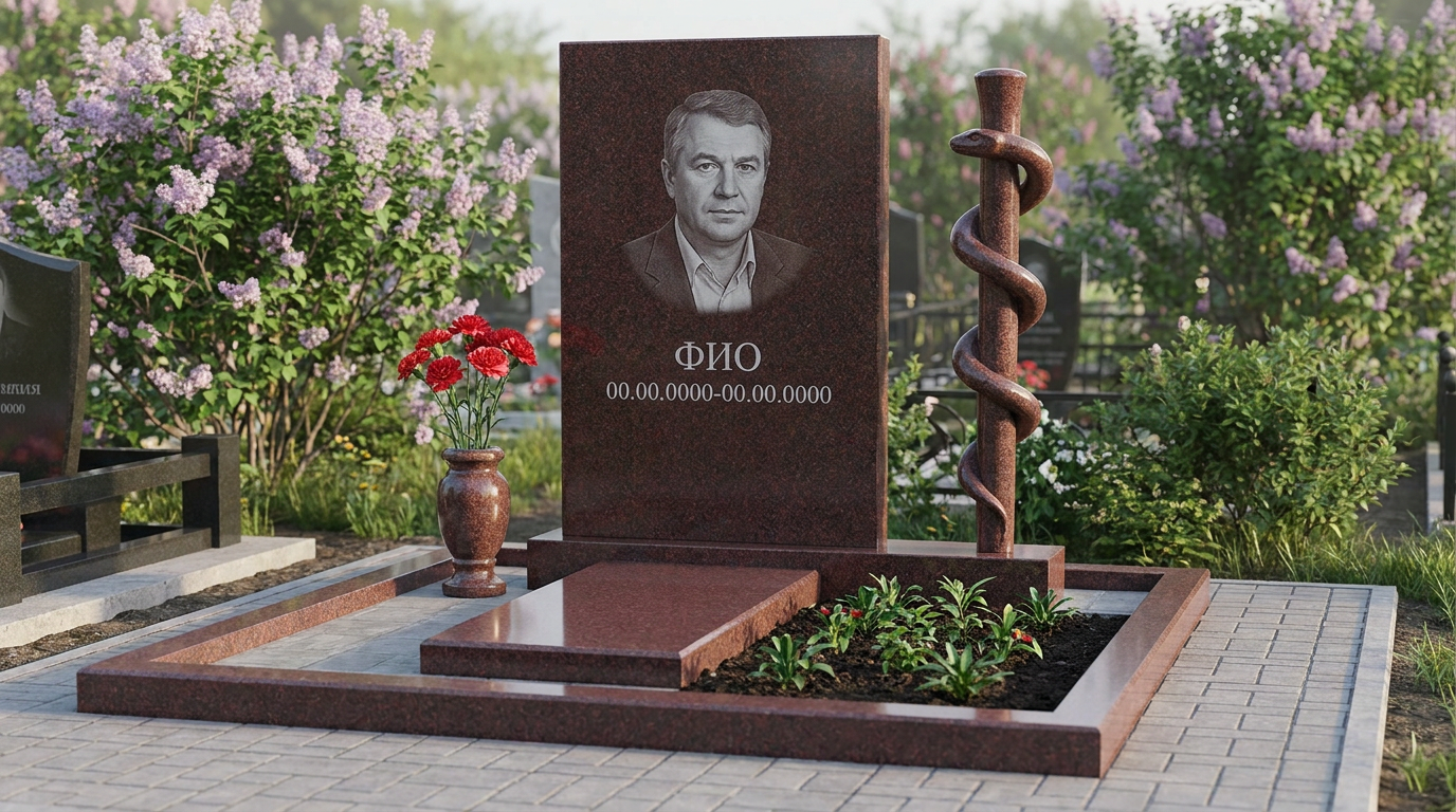 Пример дизайна: Гранитный памятник врачу с символом медицины