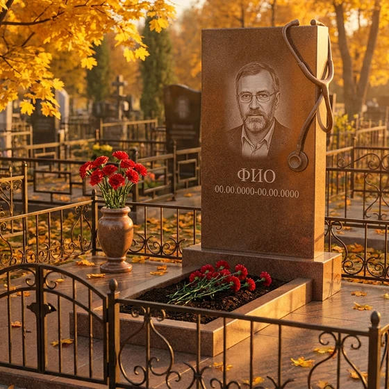 Гранитный памятник врачу с фонендоскопом