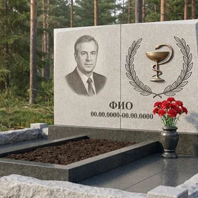 Гранитный памятник врачу из цельной глыбы с белым крестом