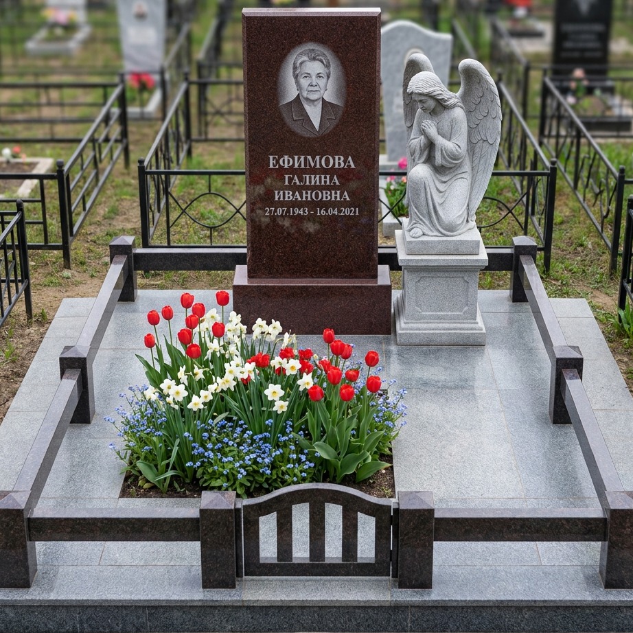 Пример дизайна: Памятник со скульптурой ангела из красного гранита — фото и цена