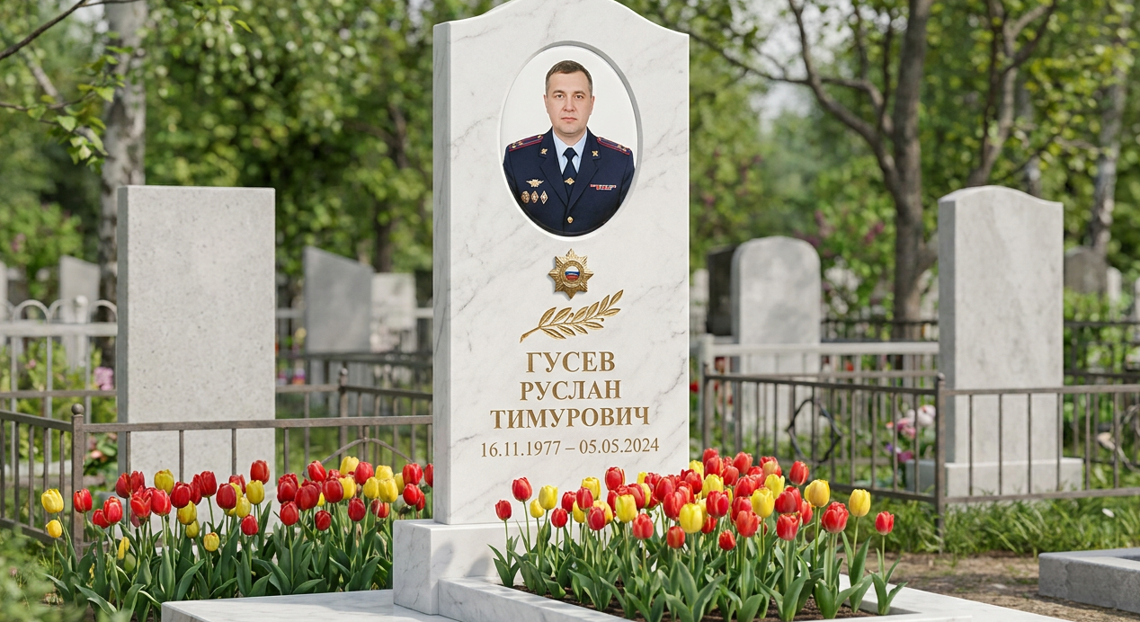 Пример дизайна: Памятник полицейскому из мрамора с фотокерамикой
