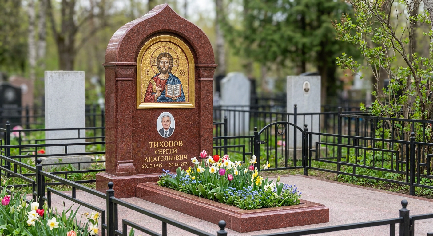 Пример дизайна: Гранитный памятник в виде раскрытой книги с оградой — фото и цена