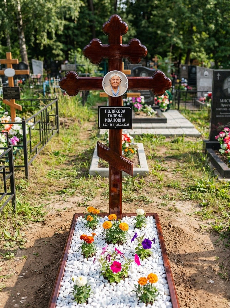 Портрет на памятнике в Новосибирске — Цветной портрет на овале 130×180 мм — на деревянный крест